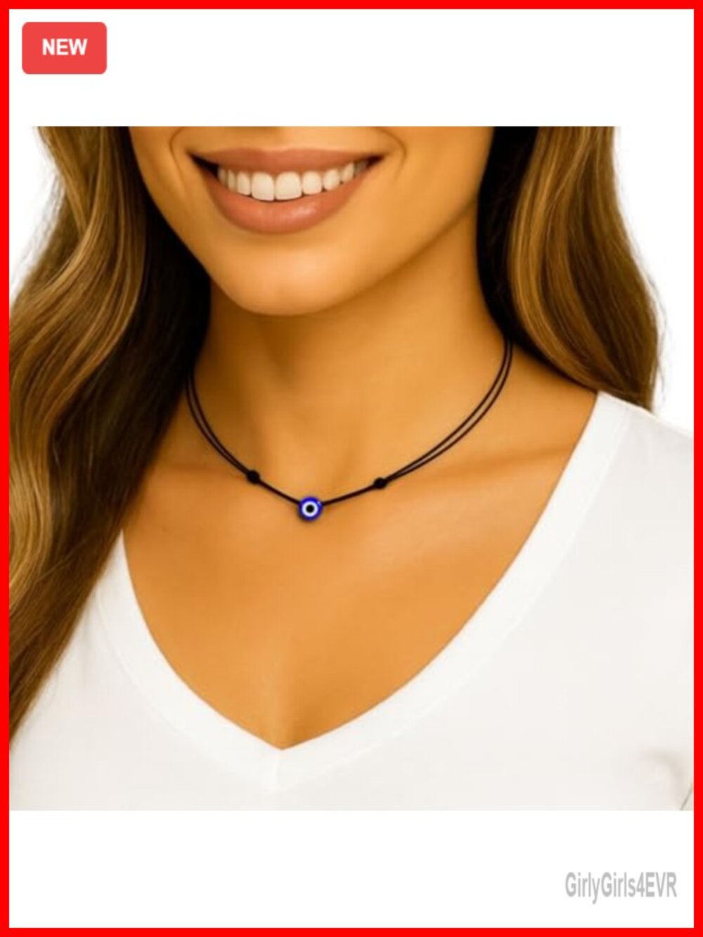 Evil Eye Choker Necklace – Adjustable Nylon Cord with Turkish Glass Bead